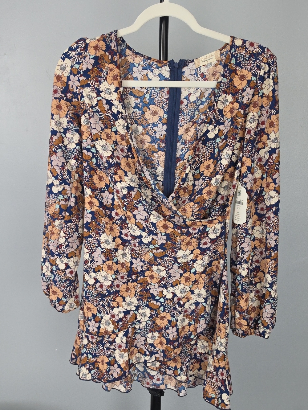 NWT Alter'd State Juneau Navy Floral Wrap Mini Dress Small
